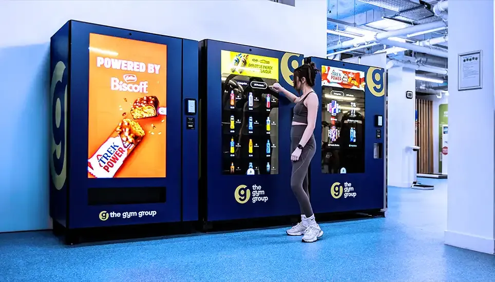 A row of smart vending machines deployed on site