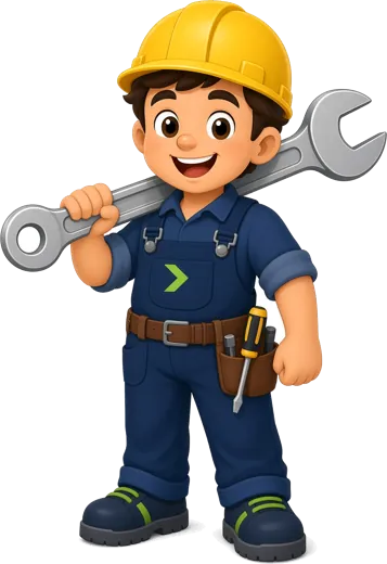 ShopJimmy mascot assembling a unit with hand tools